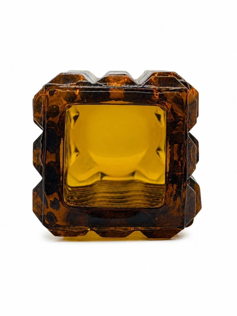 Vintage French Style Dark Amber Glass Stacked Cubist Square Vase 7